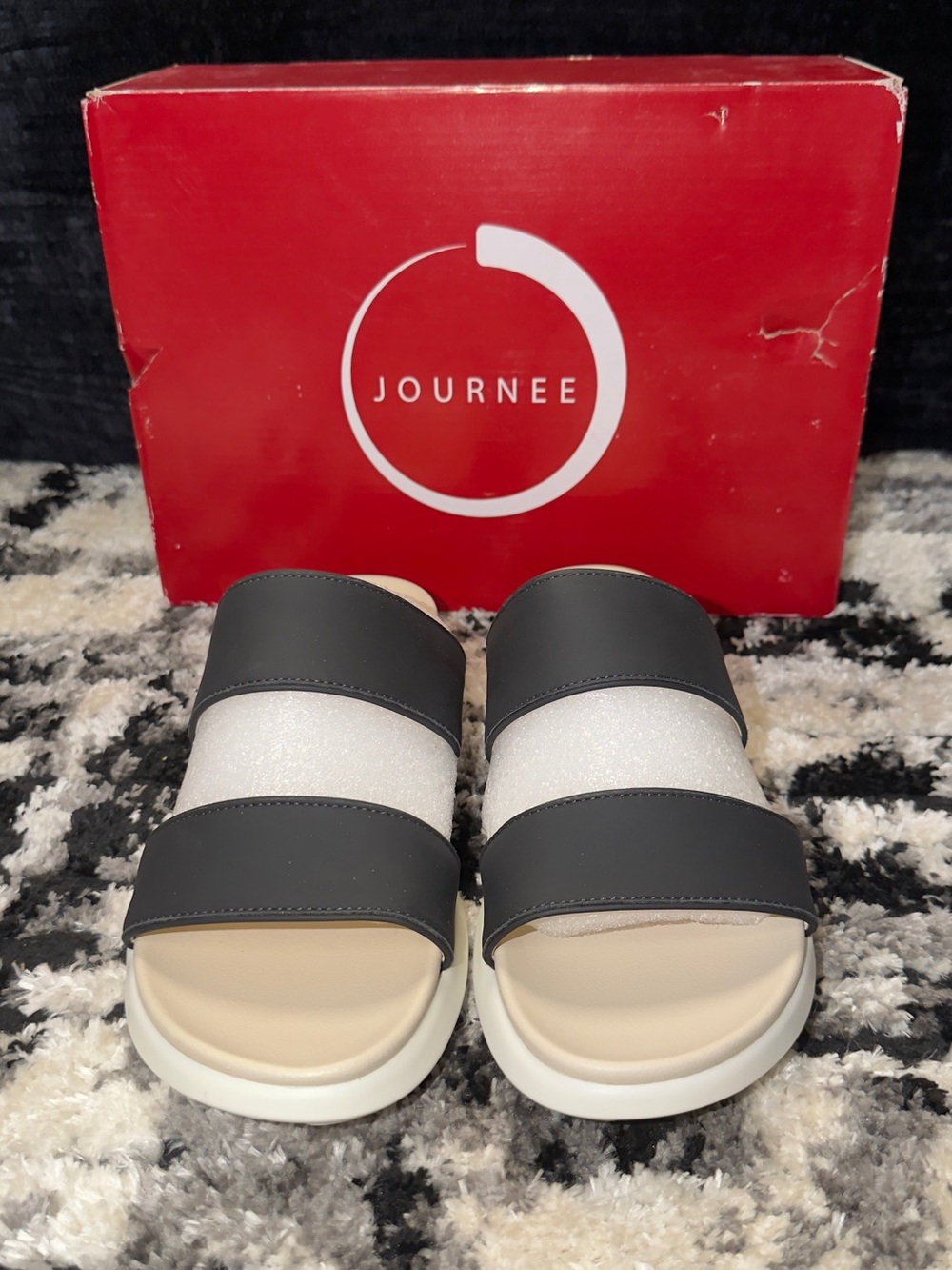Journee Collection Women’s Black and White Slide Sandals